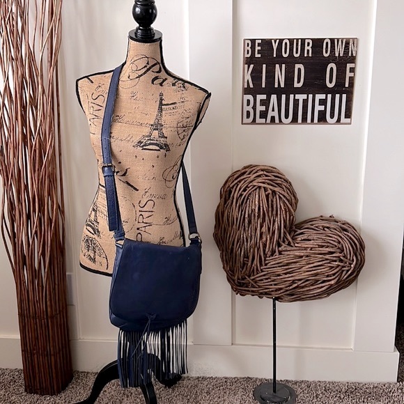 Lucky Brand Blue Fringed Leather Shoulder Bag - Picture 3 of 16